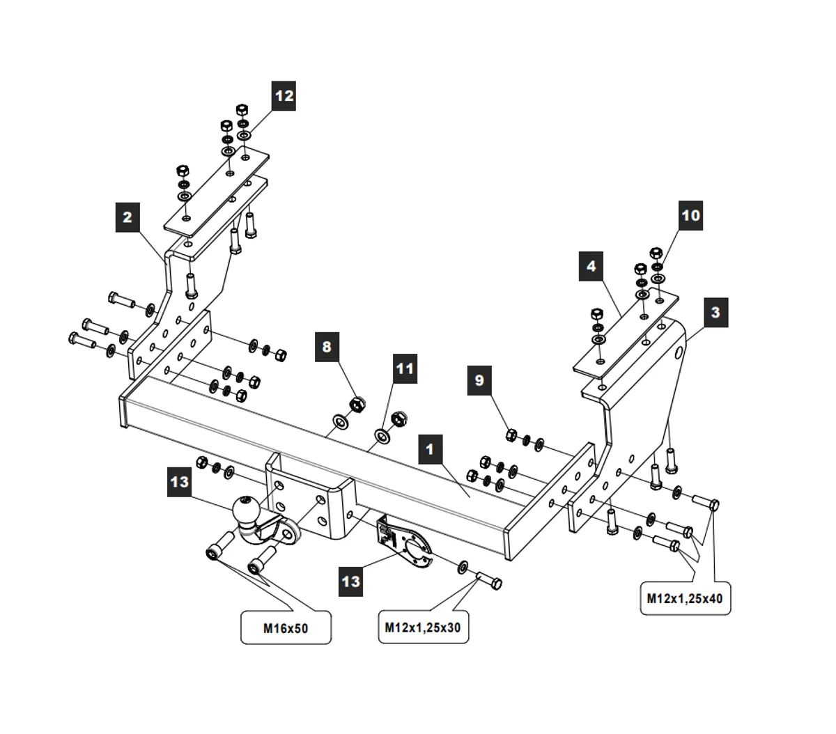 Фаркоп на Iveco Daily 1999-2014, 2014- без снятия и выреза бампера. Тип шара: F. Нагрузки: 3500/150 кг, масса фаркопа 29 кг (без электрики в комплекте)