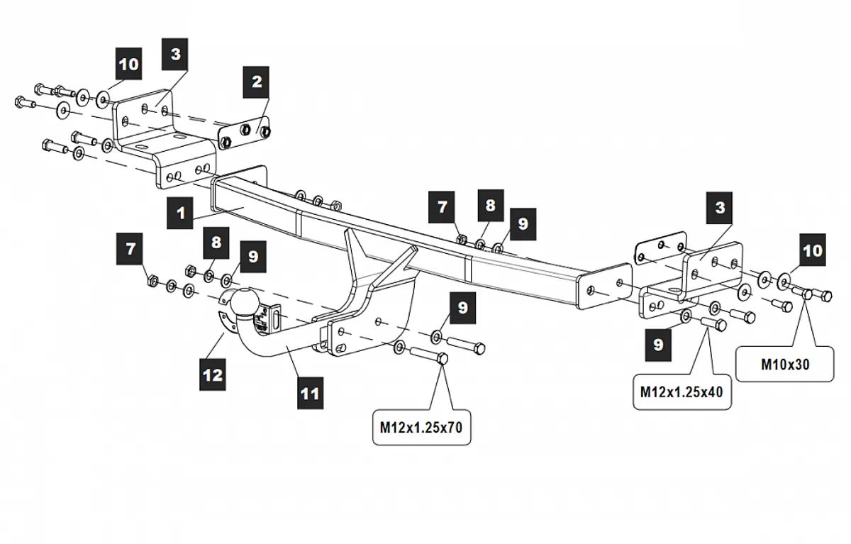 Фаркоп на Kia Seltos 2019-2022, 2024- без выреза в бампере. Тип шара: A. Нагрузки: 1300/75 кг, масса фаркопа 17,4 кг (без электрики в комплекте)