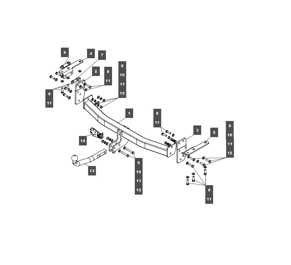 Фаркоп на Nissan X-Trail T32 2014-2022 без выреза в бампере. Тип шара: A. Нагрузки: 2000/100 кг, масса фаркопа 20,3 кг (без электрики в комплекте)