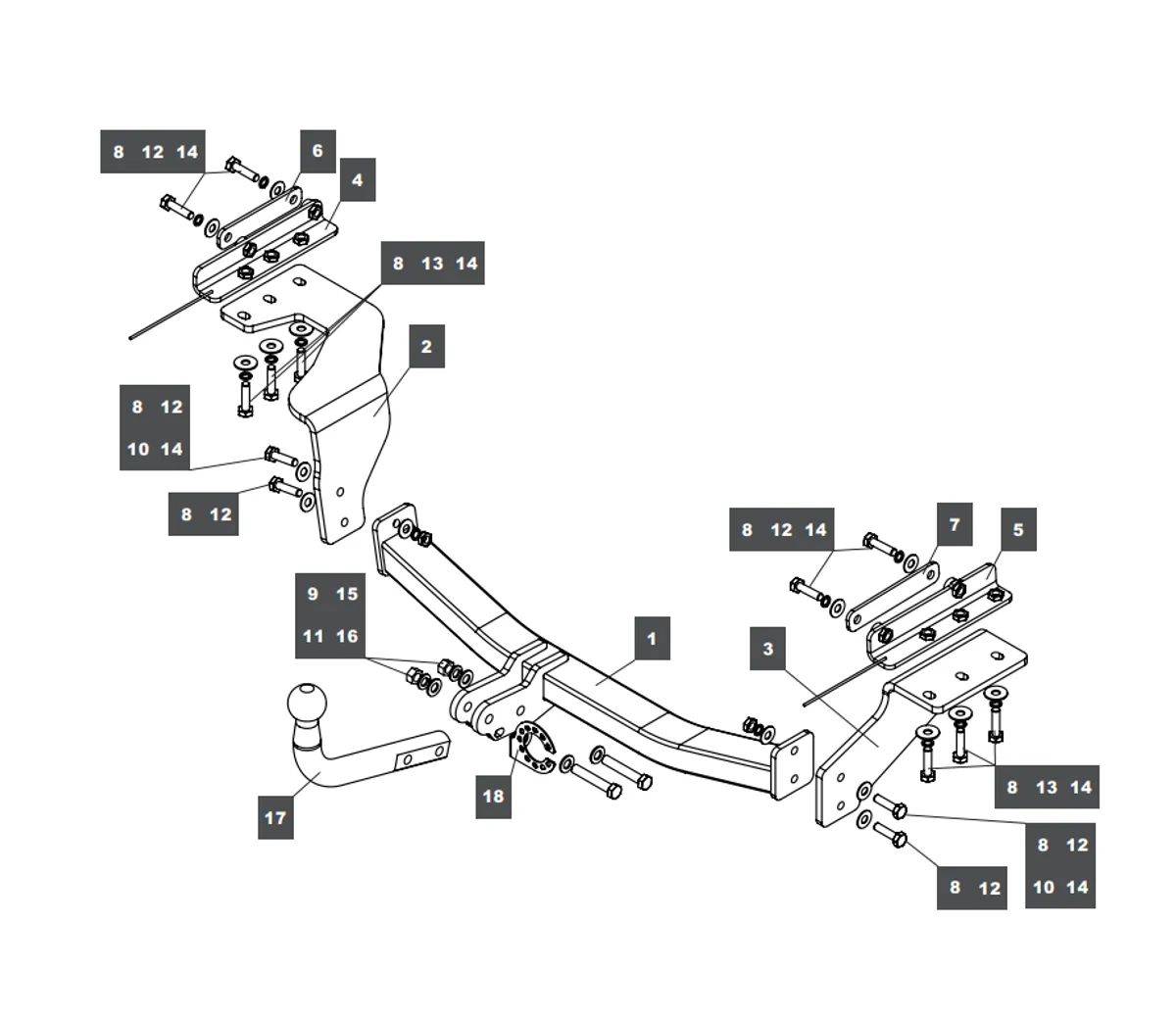 Фаркоп на Nissan X-Trail T31 2007-2014 без выреза в бампере. Тип шара: A. Нагрузки: 1500/75 кг, масса фаркопа 23 кг (без электрики в комплекте)