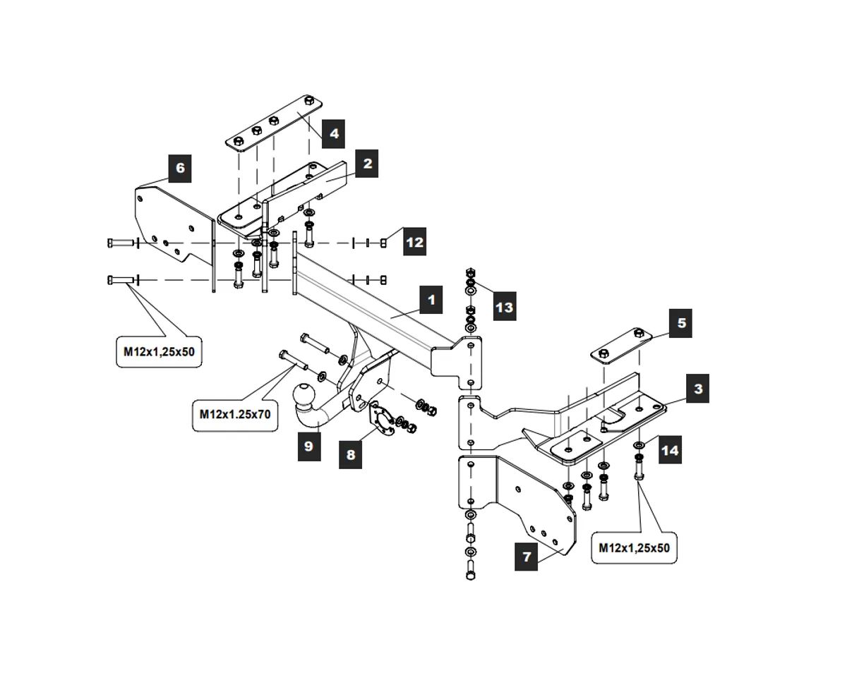 Фаркоп на Jetour T2 2024-, Jetour Traveller 2023- без выреза в бампере. Тип шара: A. Нагрузки: 1700/100 кг, масса фаркопа 28,5 кг (без электрики в комплекте)