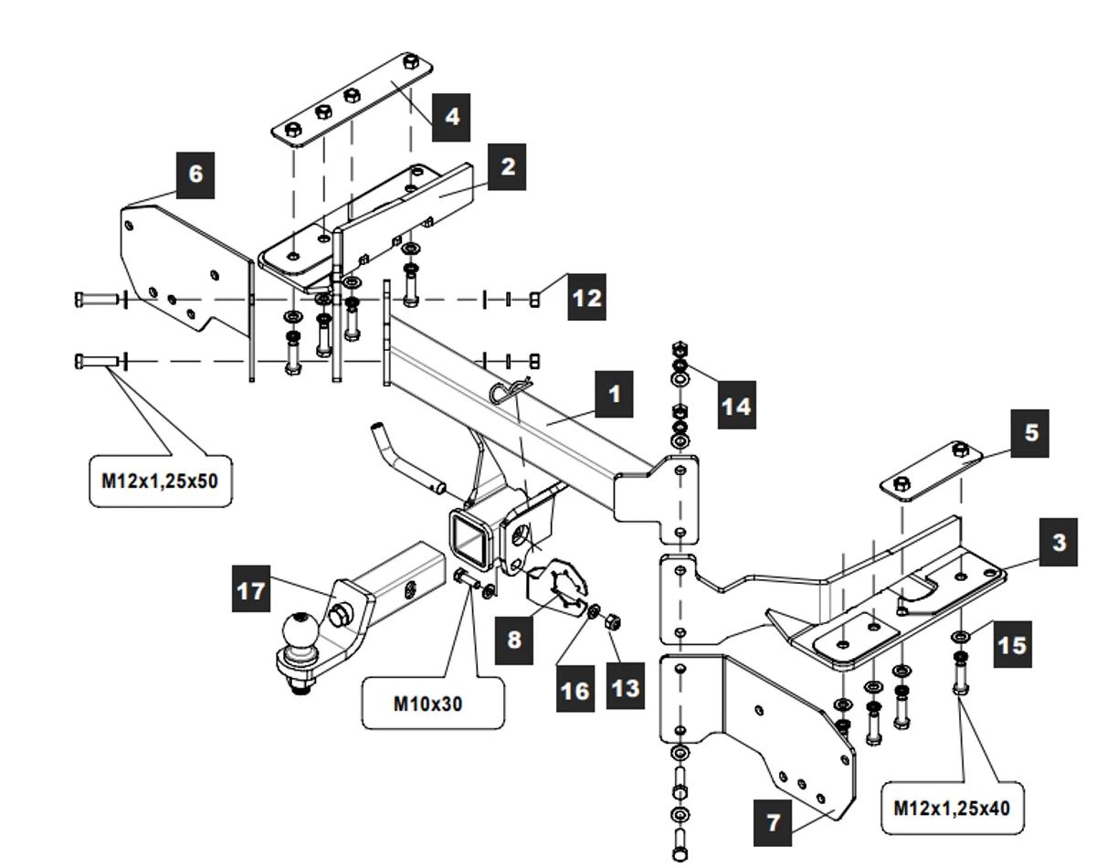 Фаркоп на Jetour T2 2024-, Jetour Traveller 2023- без снятия и выреза бампера. Тип шара: EA (E с антистуком). Нагрузки: 1700/100 кг, масса фаркопа 28,5 кг (без электрики в комплекте)