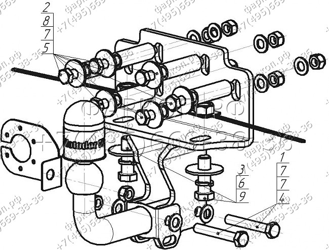 Фаркоп с оцинкованным шаром на Toyota Land Cruiser 200 2007-2021, Lexus LX 2007-2021. Необходима подрезка бампера. Тип шара: A. Нагрузки: 1800/100 кг, масса фаркопа 7,9 кг (без электрики в комплекте)