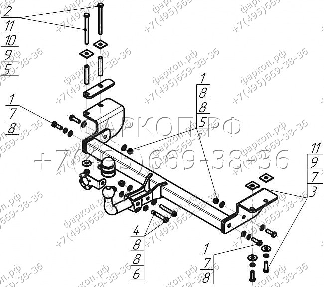 Фаркоп с оцинкованным шаром на Lifan X70 2017-2021, Lifan X60 2012-2021 без выреза в бампере. Тип шара: A. Нагрузки: 1500/75 кг, масса фаркопа 15,4 кг (без электрики в комплекте)