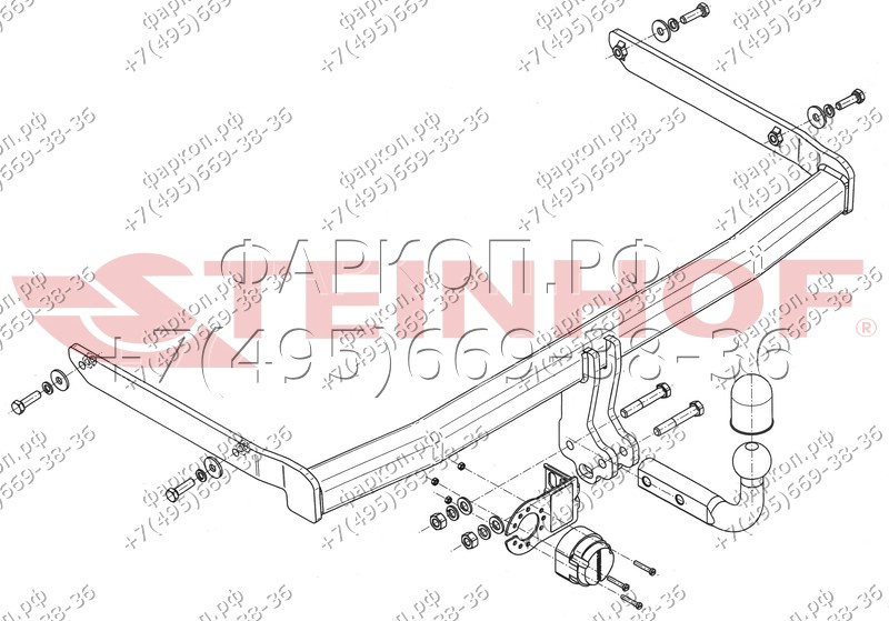Фаркоп на Ford Fiesta хетчбек 3/5 дверей 2002-2008. Требуется подрезка бампера. Тип шара: A. Нагрузки: 900/50 кг, масса фаркопа 13,5 кг (без электрики в комплекте)