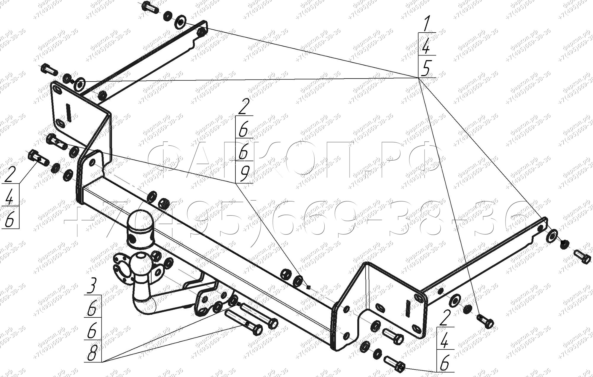 Фаркоп с оцинкованным шаром на Ford Focus III хетчбек 2011-2018, Focus II хетчбек 2004-2010 без выреза в бампере. Тип шара: A. Нагрузки: 1100/75 кг, масса фаркопа 13,5 кг (без электрики в комплекте)