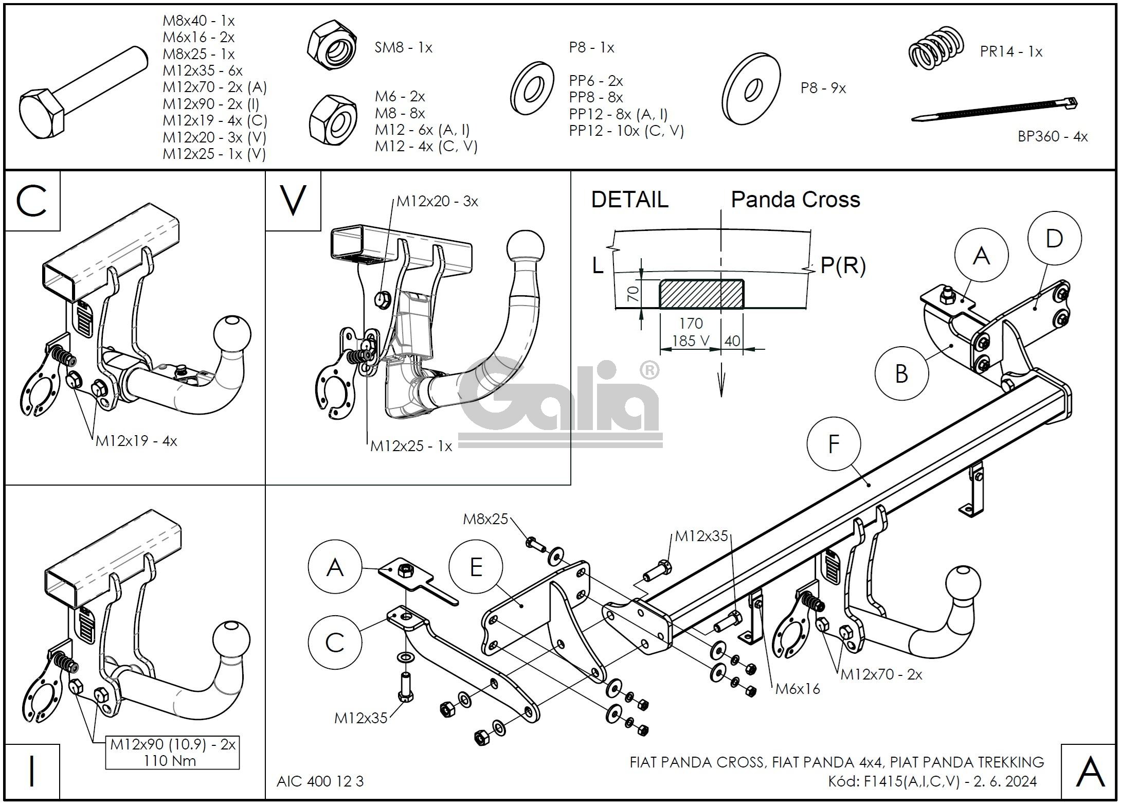 Полностью оцинкованный фаркоп на FIAT Panda 2012-2022 (4WD), FIAT Panda Cross 2012-2022 (4WD). Подрозетник убирается за бампер. Тип шара: C (горизонтальный съемный). Невидимый вырез бампера. Нагрузки: 1200/70 кг, масса фаркопа 15,87 кг