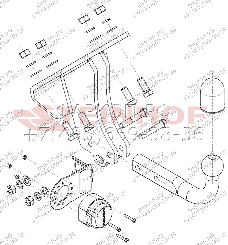 Фаркоп на Mercedes G-Class w461, w463 1989-2018, w464 2019- без снятия и подрезки бампера. Тип шара: A. Нагрузки: 3200/140 кг, масса фаркопа 11 кг (без электрики в комплекте)